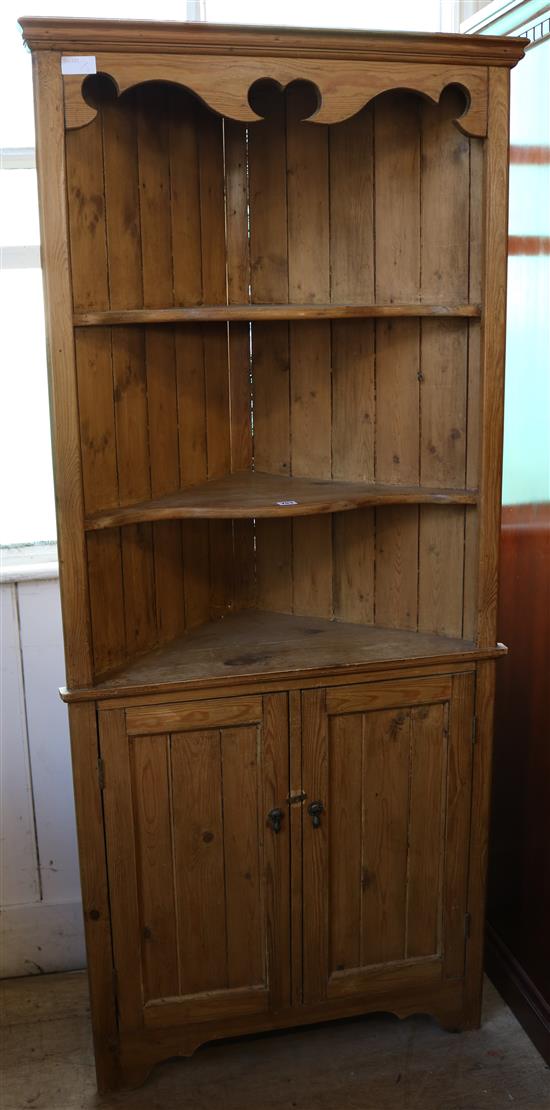 Pine standing corner cupboard